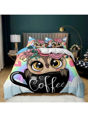 Set Copri Piumone Lenzuolo Federe Copripiumino Gufi Owls Duvet Cover BED0054D